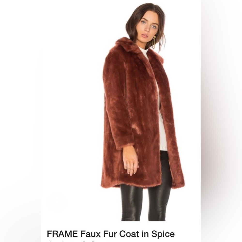 New Frame faux fur coat in color Spice, sz M. Revolve orig price $490+